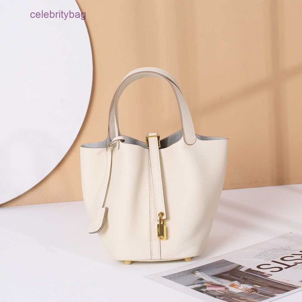 hremm picotin locks bags tc cowhide women's new lychee grain leather bucket bag one shoulder vegetable basket handbag for women handbag